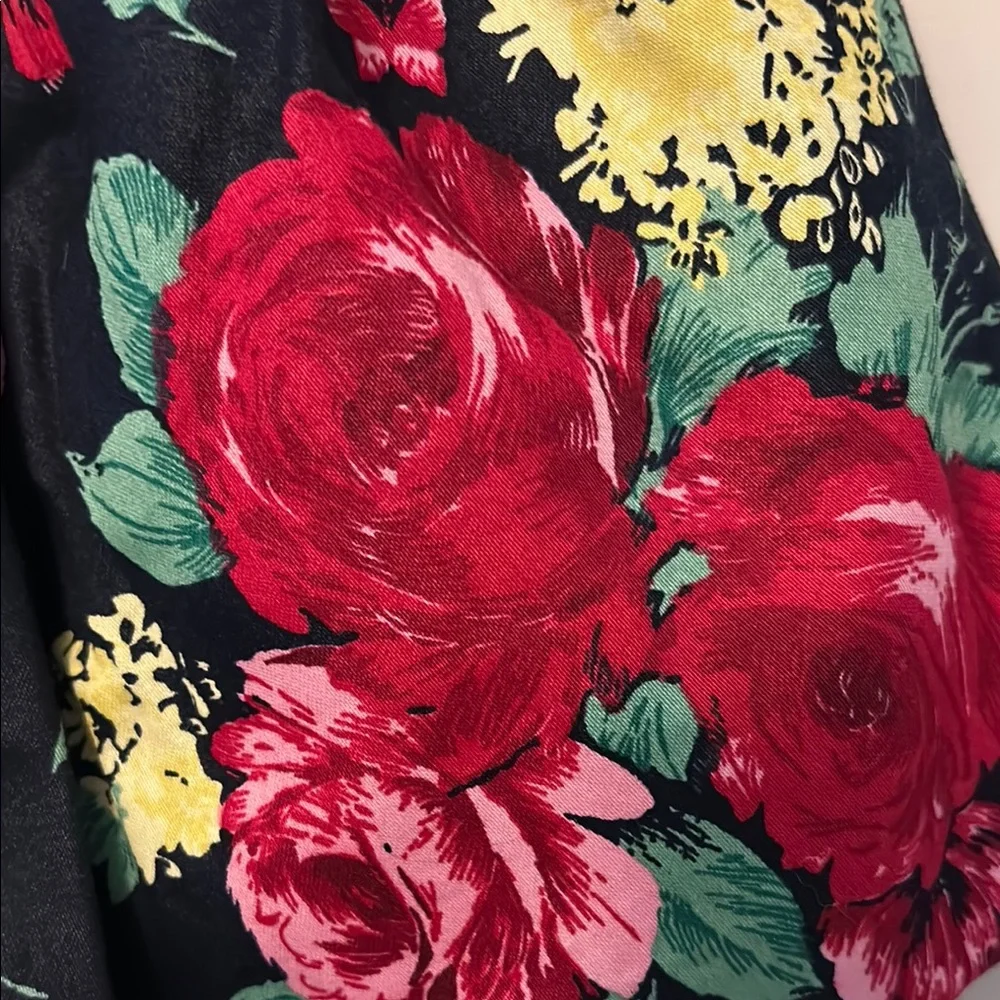 Janie and Jack Black Floral Bow Dress with Red and Yellow Blooms